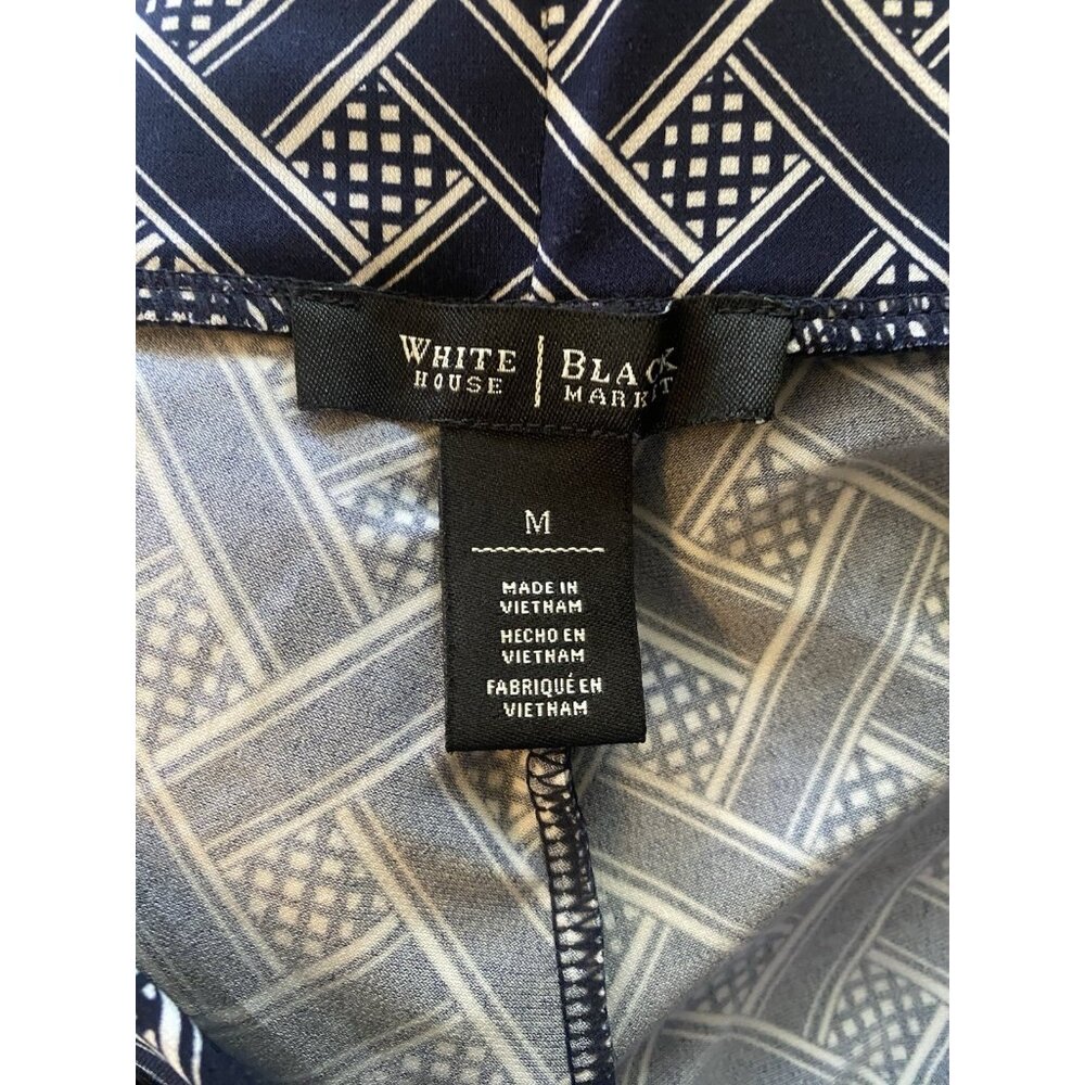 WHITE HOUSE BLACK MARKET Navy Blue White Basket Weave Pull On Wide Leg Pants M - Picture 10 of 12